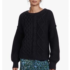Free People Black Cable Knit Crewneck Sweater